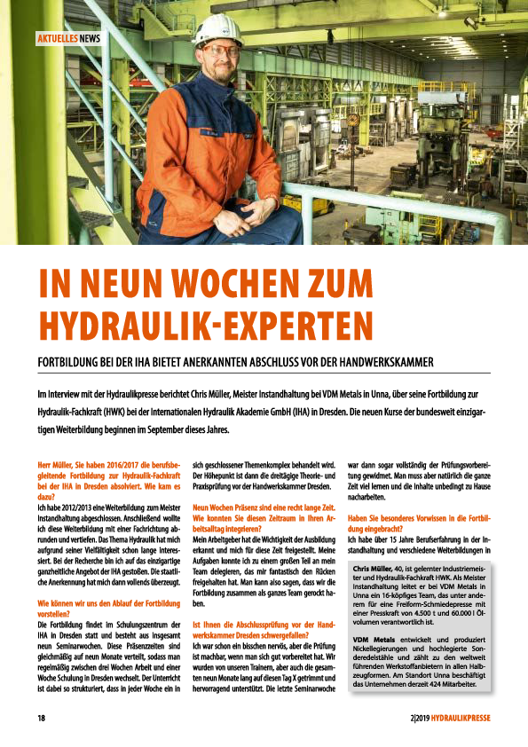 IHA Hydraulik-Fachkraft - Anerkannter Abschluss vor der Handwerkskammer