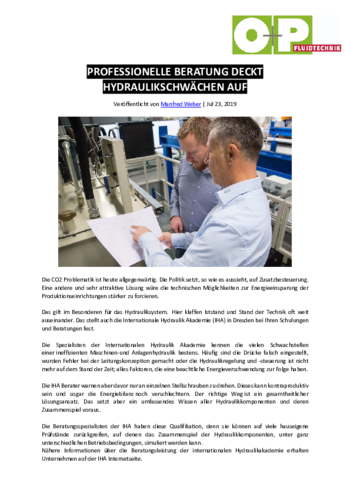Professionelle Beratung deckt Hydraulikschwächen auf